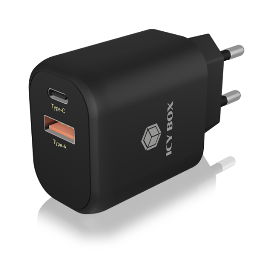 Slika Polnilnik Icybox 2portni USB Quick Charge 3.0 hitri, 1xUSB-C, 1xUSB-A