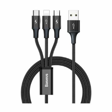 Prikaži podrobnosti za Kabel USB 2.0 3v1 Lightning/ Tip-C/Mikro 100W PD za napajanje 1.2m črn Baseus Slika Kabel USB 2.0 3v1 Lightning/ Tip-C/Mikro 100W PD za napajanje 1.2m črn Baseus