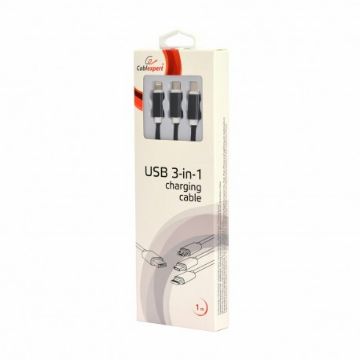Prikaži podrobnosti za Kabel USB Lightning/Micro/Tip-C 1m črn Cablexpert Slika Kabel USB Lightning/Micro/Tip-C 1m črn Cablexpert