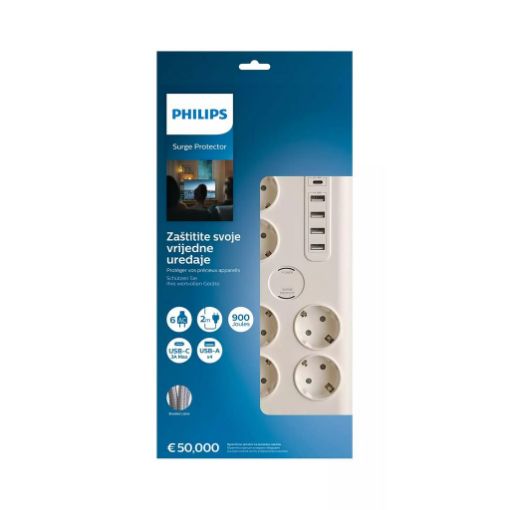 Slika Philips prenapetostna zaščita s 6 vtičnicami + 5x USB