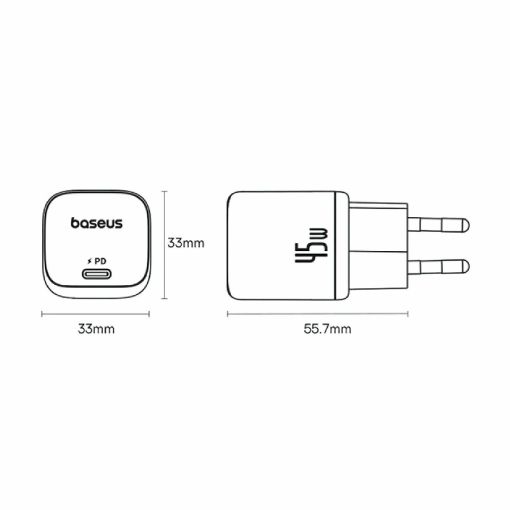 Slika Baseus polnilec 45W USB TipC QC PD bel PicoGo