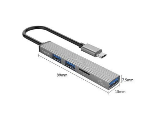 Slika Priključna postaja USB-C 4 v 1, 1x USB 3.0, 2x USB 2.0, TF, 0.15m, ALU siva, ORI